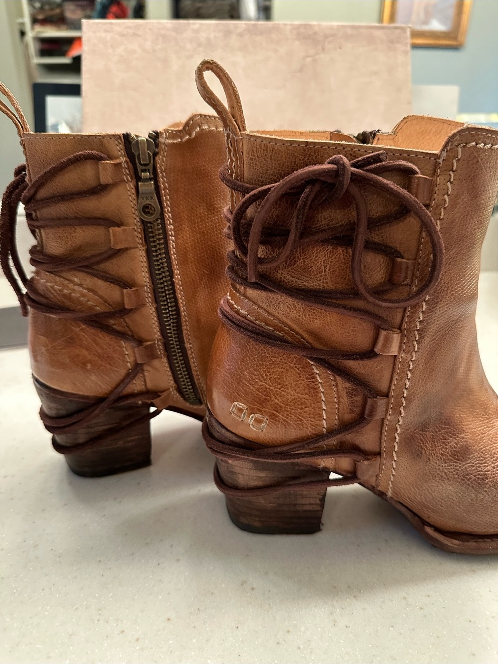 BED|STU Rustic Brown Leather Lace-Up Ankle Booties
